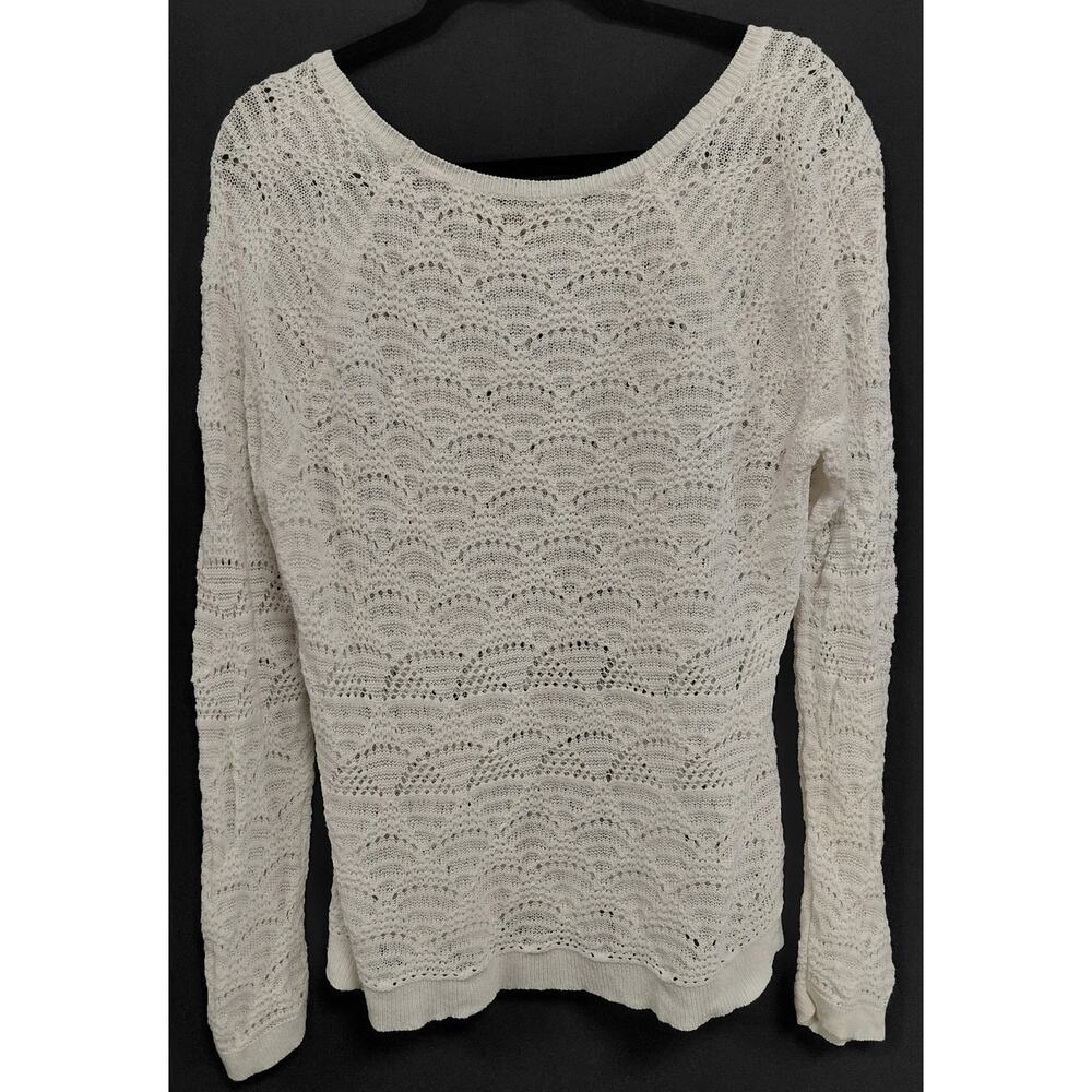 LOFT Knit Sweater White Long Sleeve Solid Scoop Neck Women Size L
